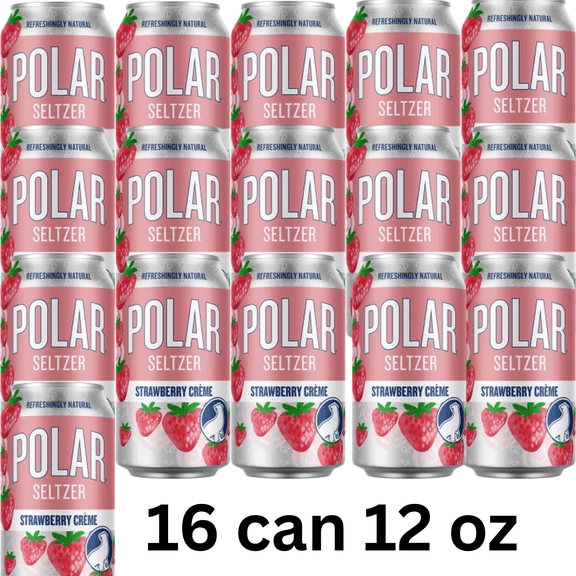 Polar Strawberry Crme Seltzer Sparkling Water, Strawberry Cream Flavor, Zero Calories, Caffeine Free, 16 Pack, 12 fl oz Cans