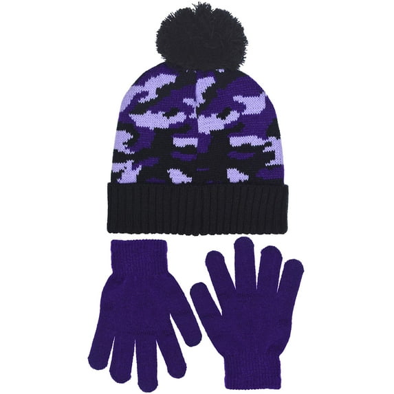 Polar Wear Girls Micro-Fleece Lined Knit Hat with Ear Flaps & Gloves in 3 Color Choices