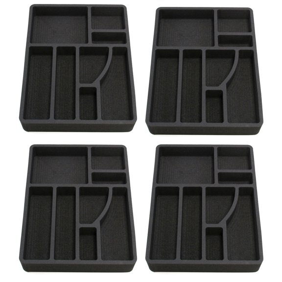 Polar Whale 4 Desk Utility Kitchen Drawer Organizers Tray Inserts Pen Pencil Notes Holder for Home Office Shop Waterproof Washable 15.1 X 11.5 X 2 Inches 8 Compartments Black 4 Pieces