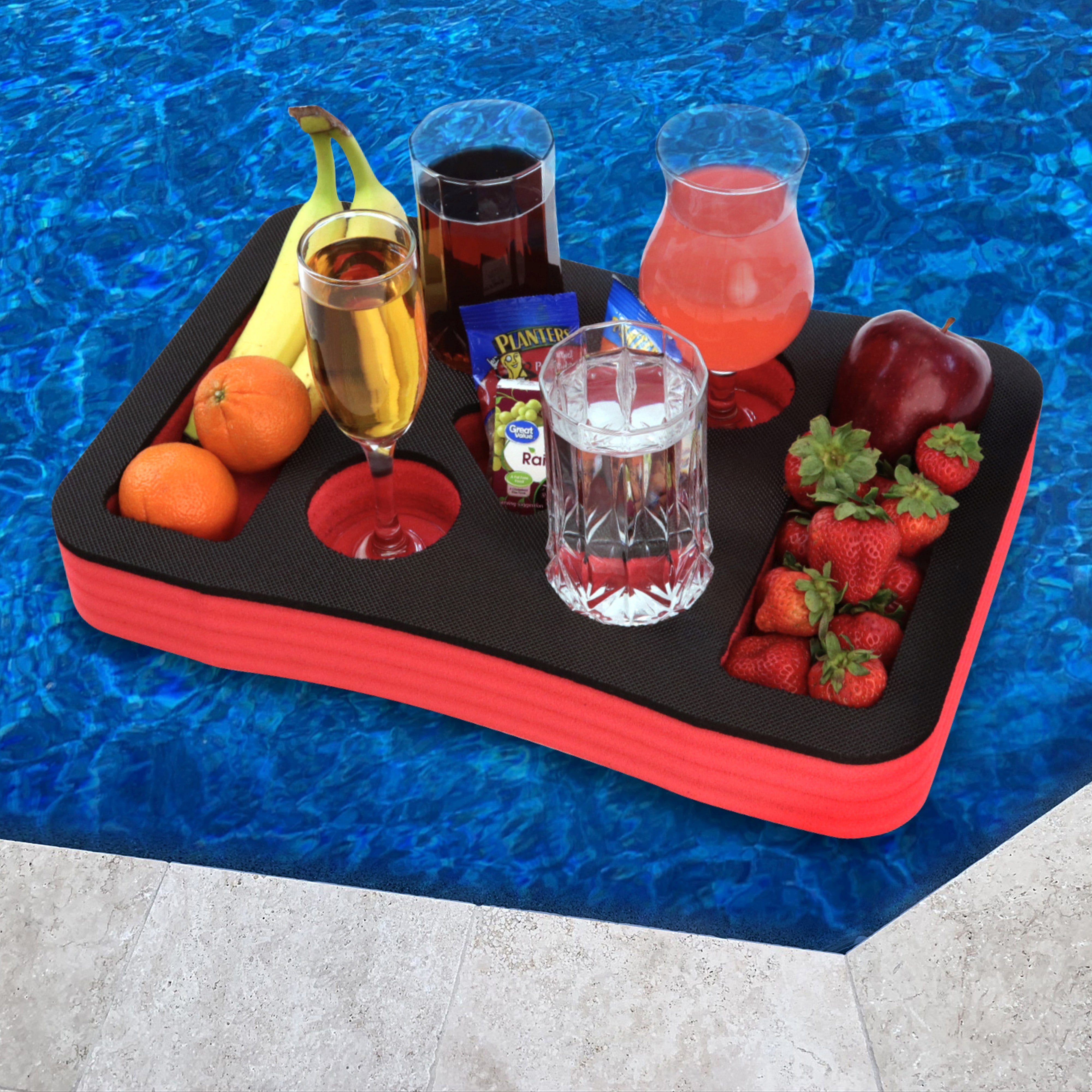 Polar Whale Floating Square Drink Holder and Refreshment Table, Red/Black, 17.5