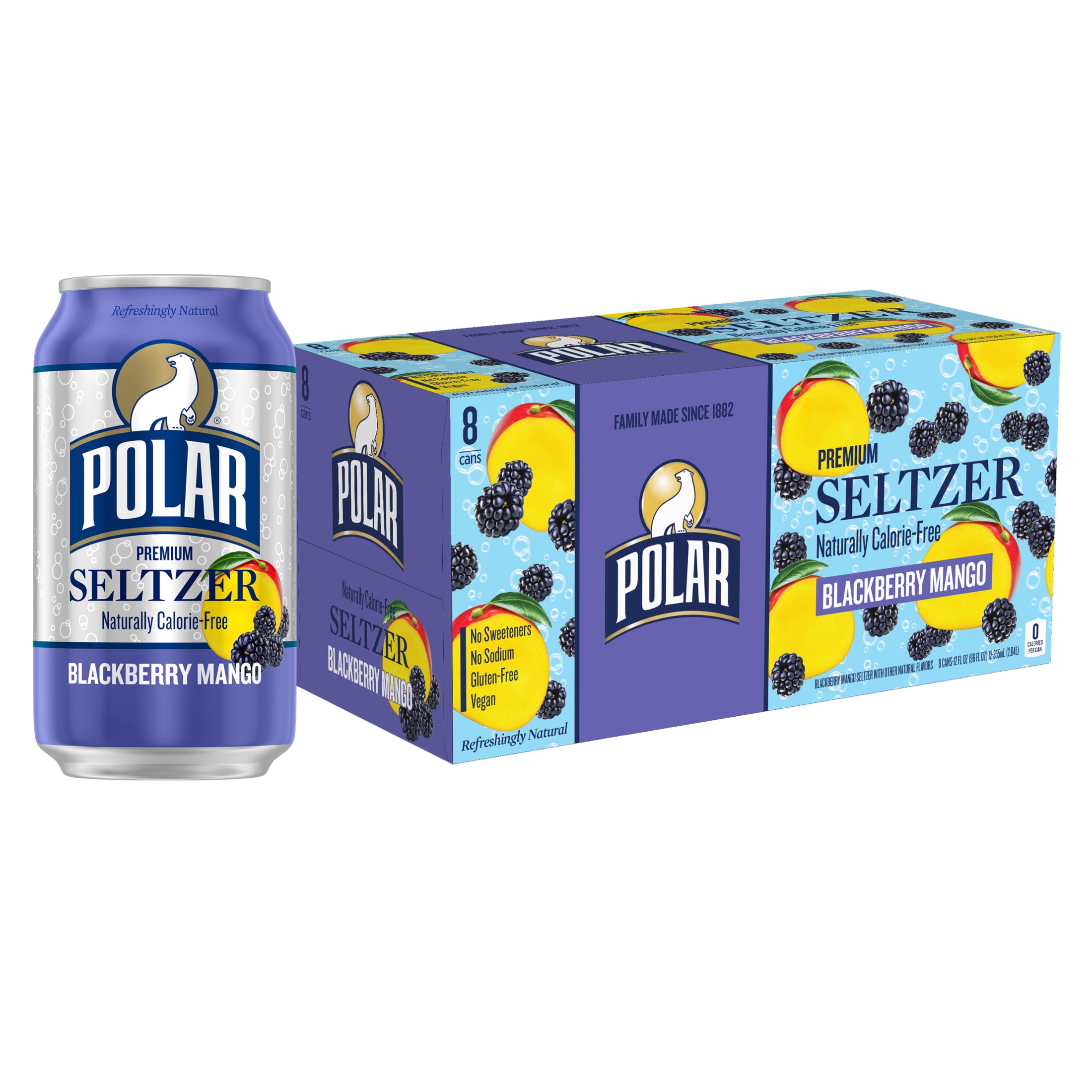 Polar Zero Calorie Blackberry Mango Sparkling Seltzer Water, 12 fl oz, 8 Pack Cans