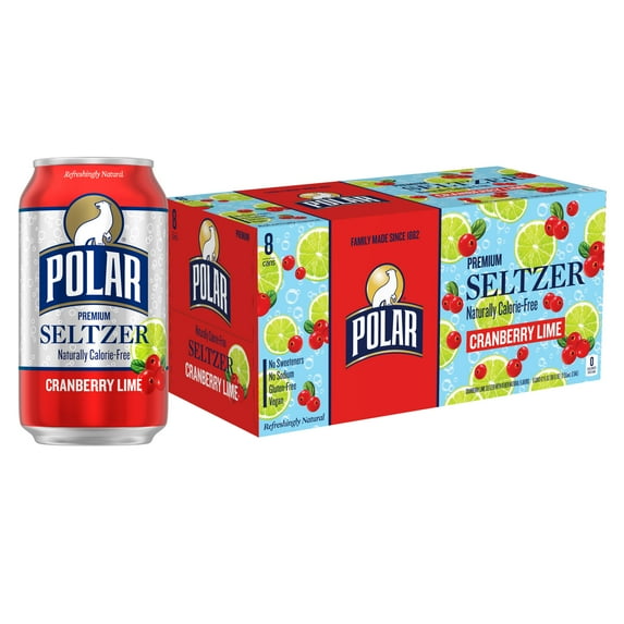 Polar Zero Calorie Cranberry Lime Sparkling Seltzer Water, 12 fl oz, 8 Pack Cans
