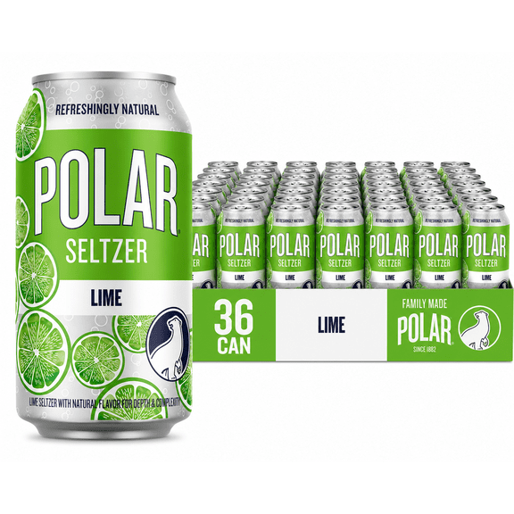 Polar Zero Calorie Lime Sparkling Seltzer Water, 12 fl oz Cans, 36 Pack