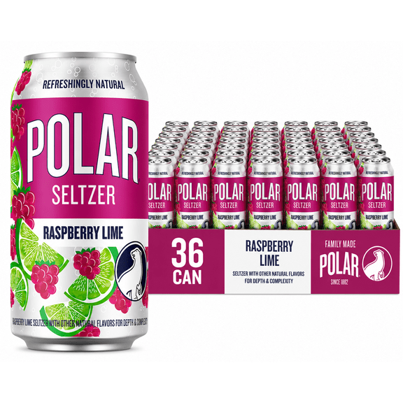 Polar Zero Calorie Raspberry Lime Sparkling Seltzer Water, 12 fl oz Cans, 36 Pack