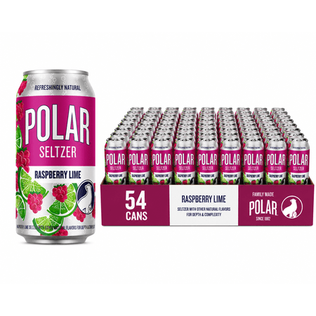 Polar Zero Calorie Raspberry Lime Sparkling Seltzer Water, 12 fl oz Cans, 54 Pack