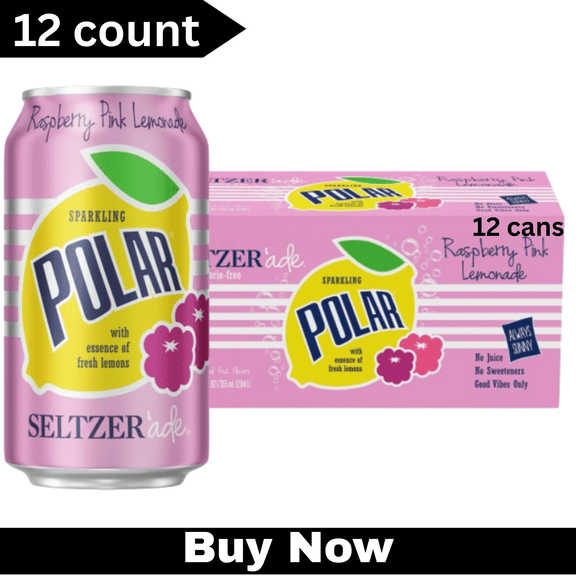Polar Zero Calorie Raspberry Pink Lemonade Sparkling Seltzer Water  12 fl oz Cans, 12 Pack  Refreshing Fruity Sparkling Water