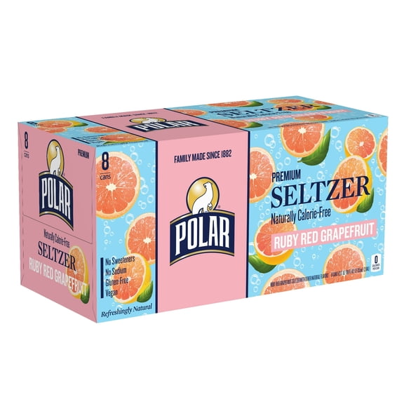 Polar Zero Calorie Ruby Red Grapefruit Sparkling Seltzer Water, 12 fl oz, 8 Pack Cans