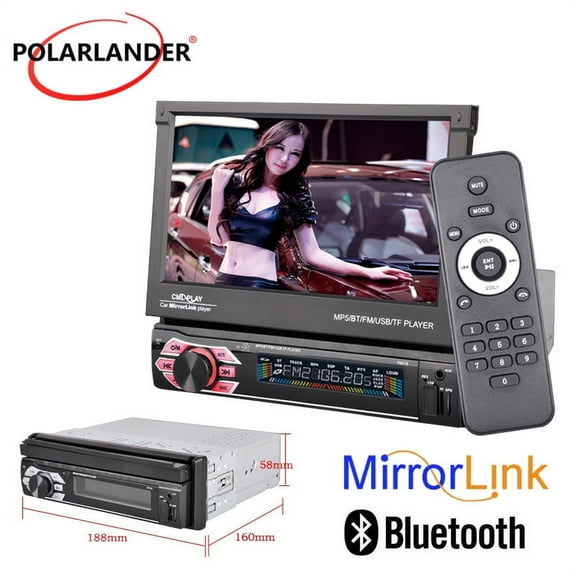 PolarLander One Single Din Car Stereo Touch Screen 7 Inch Car Radio Bluetooth FM Retractable by Hand Auto Stereo Radio