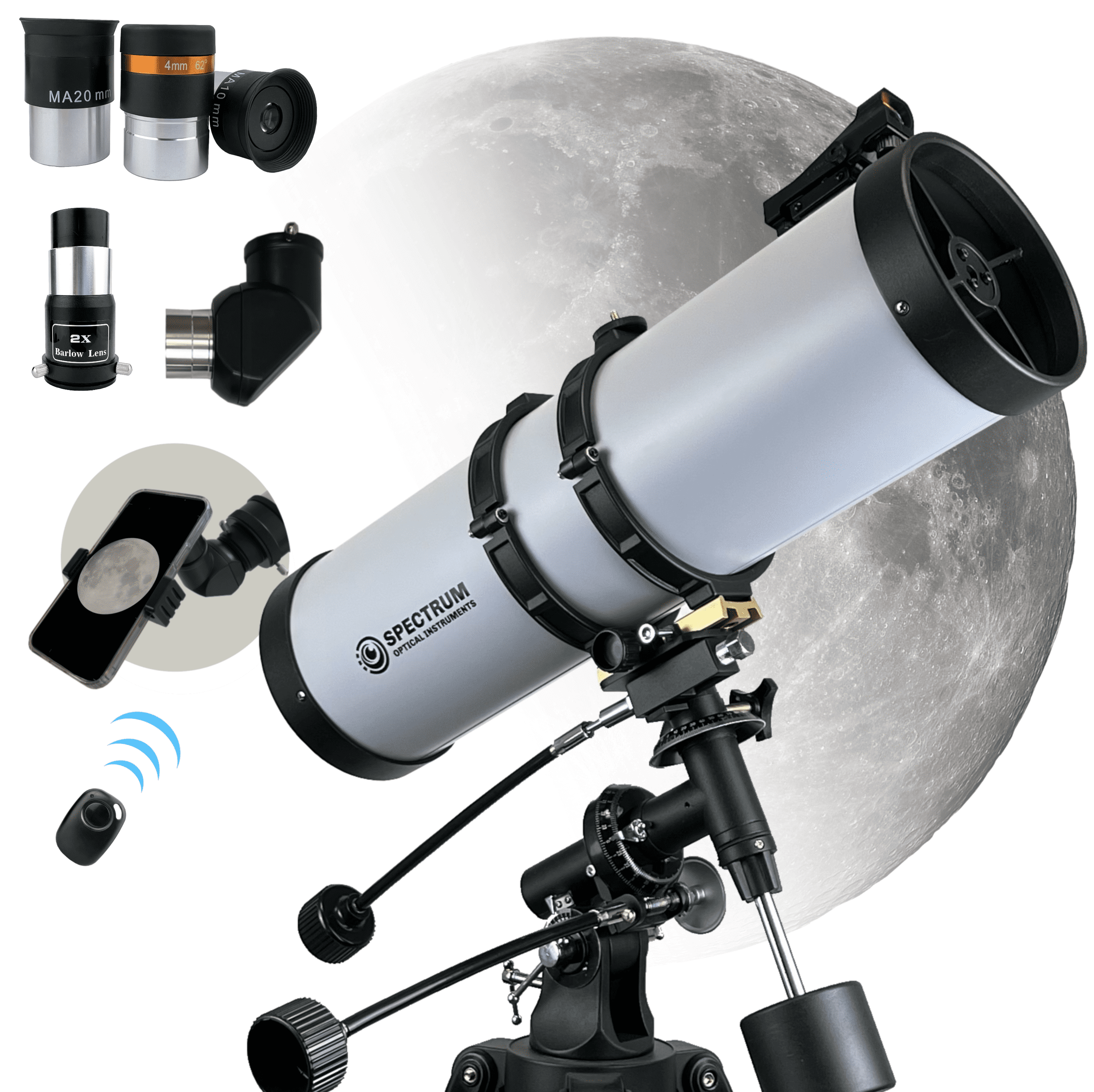 PolarLink 130EQ Reflector Telescope 130mm (5.12) aperture 650mm Focal Length Telescope - Manual German Equatorial Telescope - Bonus Smartphone Adapter and remote shutter Compact and Portable