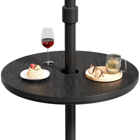 PolarcoForgeco 14.8 Inch Umbrella Table Tray with 1.6 Inch Hole, Outdoor Adjustable Table Top with Powder-Coated Finish, Portable Design for Beach, Poolside, Backyard, Garden, Black