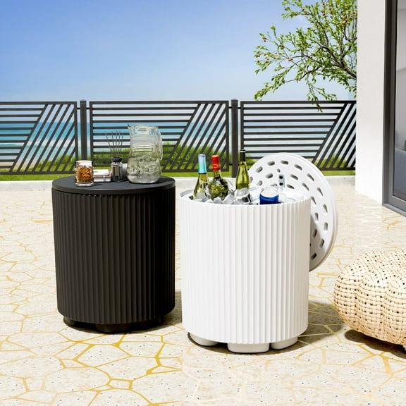 PolarcoForgeco 2-in-1 Portable Ice Bucket Cooler Table, Outdoor Ice Chest & Side Table Combo, Ideal for Patio, Parties, Picnics, Beach, and Outdoor Gatherings, White