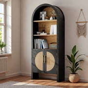 PolarcoForgeco Cabinets Arched Storage Cabinet with Rattan Doors and Shelves for Living Room Bedroom or Kitchen Pantry