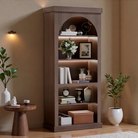 PolarcoForgeco Cabinets Farmhouse Arched Display Cabinet with Multi Layer Open Shelves for Home Large Storage Organization