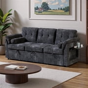 PolarcoForgeco Sectional Sofas Modern Pull Out Sofa Bed Fold Down Backrest Built In Side Table Convertible Sleeper Couch with Tufted Cushions for Living Room, Black