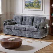PolarcoForgeco Sectional Sofas Modern Pull Out Sofa Bed Fold Down Backrest Built In Side Table Convertible Sleeper Couch with Tufted Cushions for Living Room, Gray