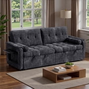 PolarcoForgeco Sectional Sofas Pull Out Sleeper Sofa Fold Down Backrest Convertible Fabric Sofa Bed Tufted Cushions Easy Assembly for Living Room,Black