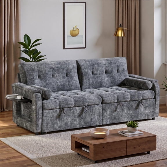 PolarcoForgeco Sectional Sofas Pull Out Sleeper Sofa Fold Down Backrest Convertible Fabric Sofa Bed Tufted Cushions Easy Assembly for Living Room,Gray