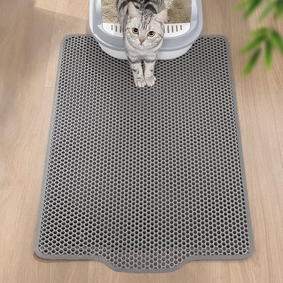 Conlun Cat Litter Mat Litter Trapping Mat, Double Layer Honeycomb Design, 23"x17" Kitty Litter Mat with Anti-Slip Back Layer, Washable, Soft on Paws Litter Box Mat,Gray