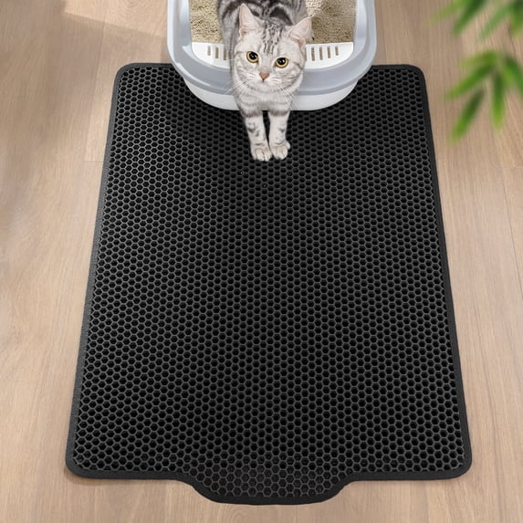 Conlun Cat Litter Mat Litter Trapping Mat, Double Layer Honeycomb Design, 23"x17" Kitty Litter Mat with Anti-Slip Back Layer, Washable, Soft on Paws Litter Box Mat,Black