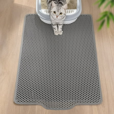 Conlun Cat Litter Mat Litter Trapping Mat, Double Layer Honeycomb Design, 23"x17" Kitty Litter Mat with Anti-Slip Back Layer, Washable, Soft on Paws Litter Box Mat,Gray