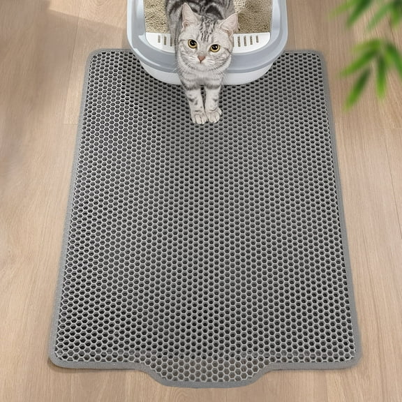 Conlun Cat Litter Mat Litter Trapping Mat, Double Layer Honeycomb Design, 23"x17" Kitty Litter Mat with Anti-Slip Back Layer, Washable, Soft on Paws Litter Box Mat,Gray