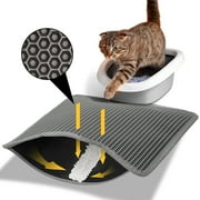 Polarduck Cat Litter Mat, Double Layer Honeycomb Design Litter Trapping Mat with Less Waste, Kitty Litter Mat with Anti-Slip Back Layer, Washable, Soft on Paws Litter Matt for Cat(Gray, 23"x17")
