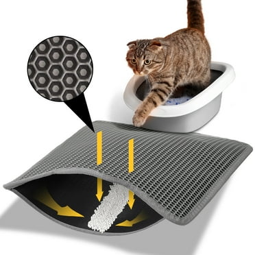 Polarduck Cat Litter Mat, Double Layer Honeycomb Design Litter Trapping Mat with Less Waste, Kitty Litter Mat with Anti-Slip Back Layer, Washable, Soft on Paws Litter Matt for Cat(Gray, 23"x17")