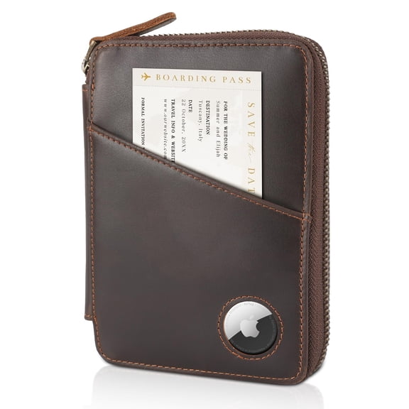Polare Full Grain Leather Travel Passport Wallet With AirTag Slot RFID Blocking Passport Holder Soft Bifold Cover Case with YKK Zipper A101