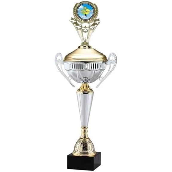 Polaris Pickleball Metal Trophy Cup Award 21 Inch Premium Silver and Gold Finish Cup with Pickleball Emblem Custom Engraving Included for Champions Leagues Tournaments and MVP Recognition