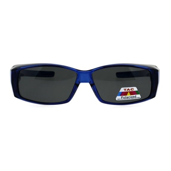 Polarized 53mm Translucent Plastic Narrow Rectangular Fit Over Sunglasses Blue