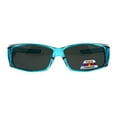 thumbnail image 1 of Polarized 53mm Translucent Plastic Narrow Rectangular Fit Over Sunglasses Teal, 1 of 4