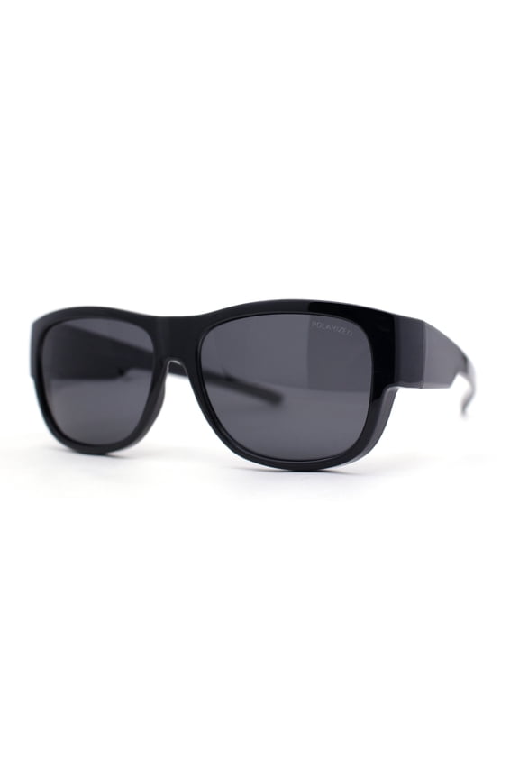 Polarized 57mm Rectangular Wear Over Glasses Large Fit-Over Sunglasses Shiny Black