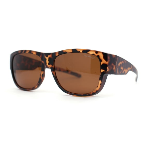 Polarized 57mm Rectangular Wear Over Glasses Large Fit-Over Sunglasses Tortoise Brown