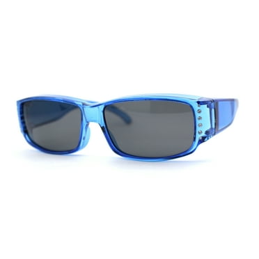 Polarized 58mm Womens Rhinestone Trim Slim Fit Over Sunglasses Blue Black