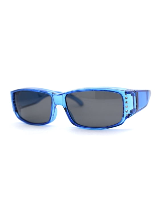 Polarized 58mm Womens Rhinestone Trim Slim Fit Over Sunglasses Blue Black