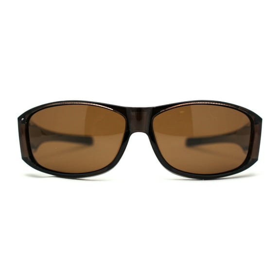 Polarized 60mm Classic Fit Over Wrap Rectangular Sunglasses All Brown