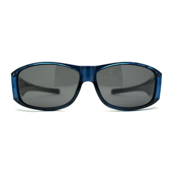 Polarized 60mm Classic Fit Over Wrap Rectangular Sunglasses Blue Black