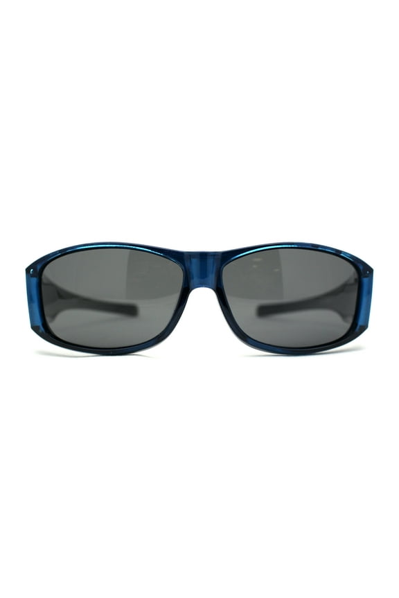 Polarized 60mm Classic Fit Over Wrap Rectangular Sunglasses Blue Black