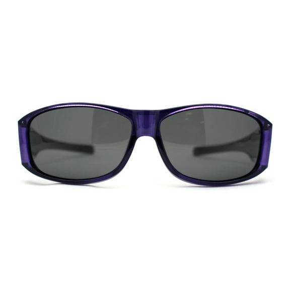 Polarized 60mm Classic Fit Over Wrap Rectangular Sunglasses Purple Black