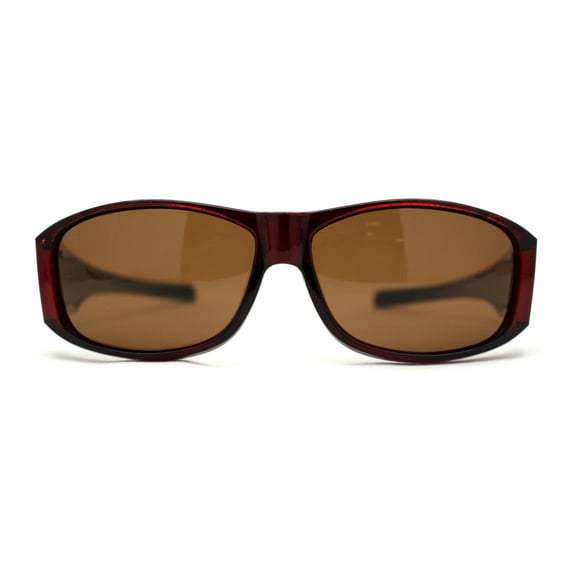 Polarized 60mm Classic Fit Over Wrap Rectangular Sunglasses Red Brown