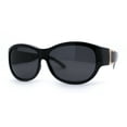 thumbnail image 1 of Polarized 61mm Luxury Large Oval Round Fashion Fit Over Sunglasses All Black, 1 of 4