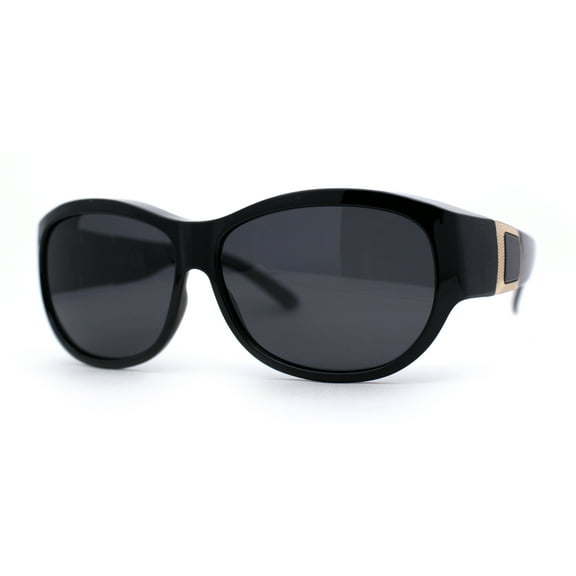 Polarized 61mm Luxury Large Oval Round Fashion Fit Over Sunglasses All Black