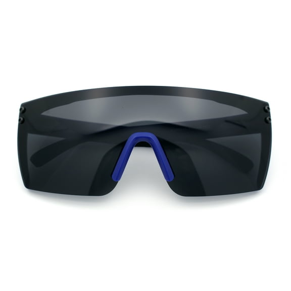 Polarized 80s Mens Flat Top Bold Shield Lens Rimless Skeleton Arm Sunglasses Blue