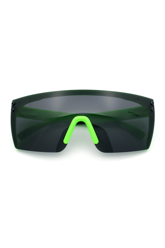 Polarized 80s Mens Flat Top Bold Shield Lens Rimless Skeleton Arm Sunglasses Green