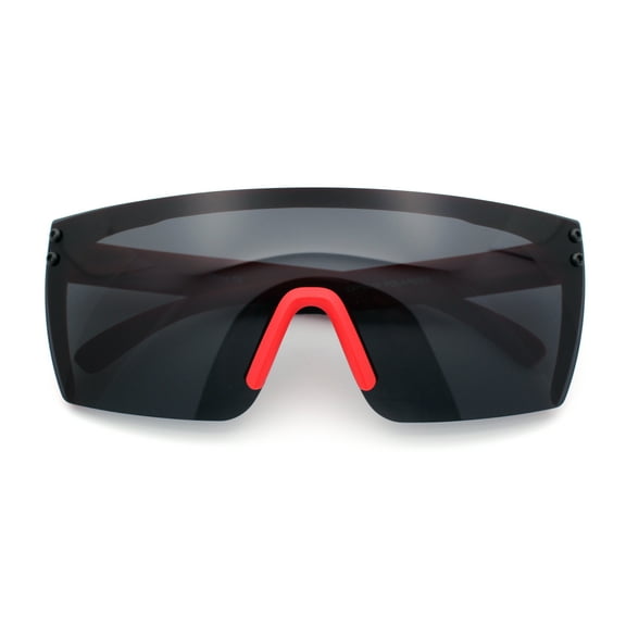 Polarized 80s Mens Flat Top Bold Shield Lens Rimless Skeleton Arm Sunglasses Red