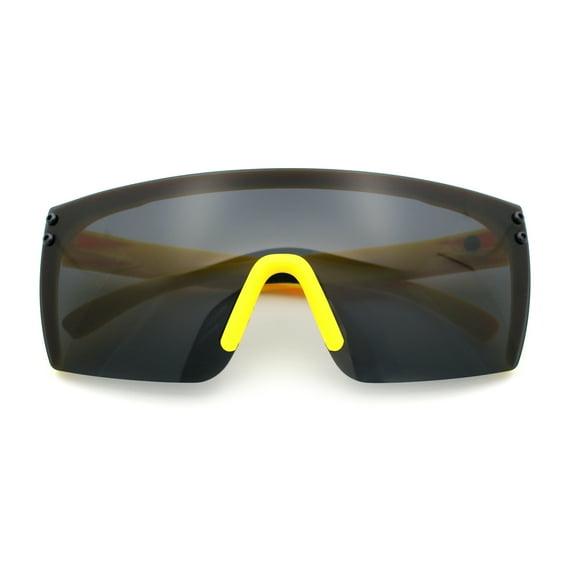 Polarized 80s Mens Flat Top Bold Shield Lens Rimless Skeleton Arm Sunglasses Yellow