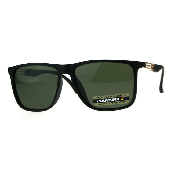 Polarized Anti-glare Rectangular Horn Rim Designer Plastic Sunglasses Matte Black Green
