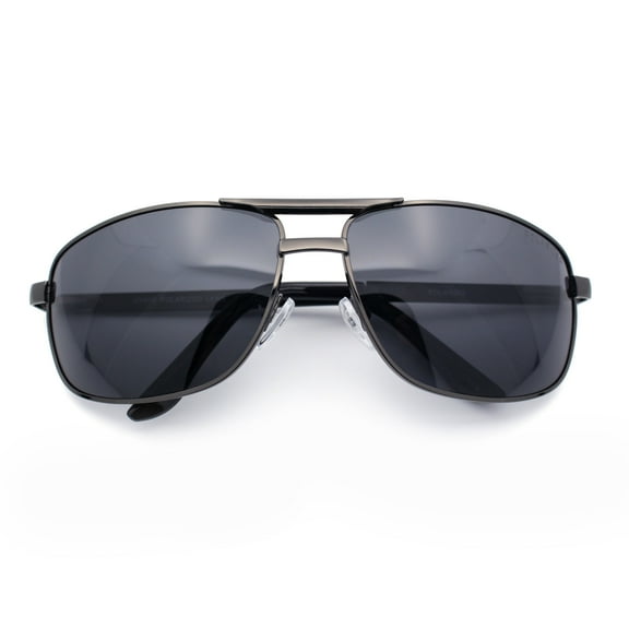 Polarized Antiglare Curved Rectangular Metal Rim Sport Agent Officer Sunglasses Gunmetal - Black