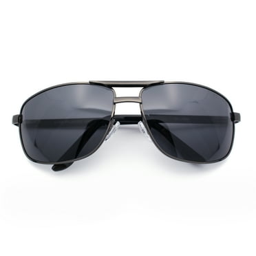 Polarized Antiglare Curved Rectangular Metal Rim Sport Agent Officer Sunglasses Gunmetal - Black