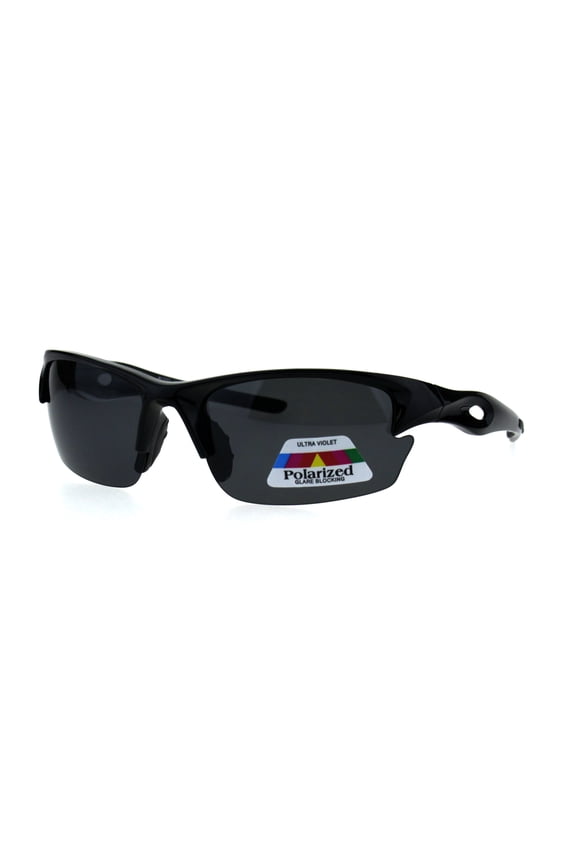 Polarized Antiglare Mens Baseball Half Rim Sport Light Weight Sunglasses All Black